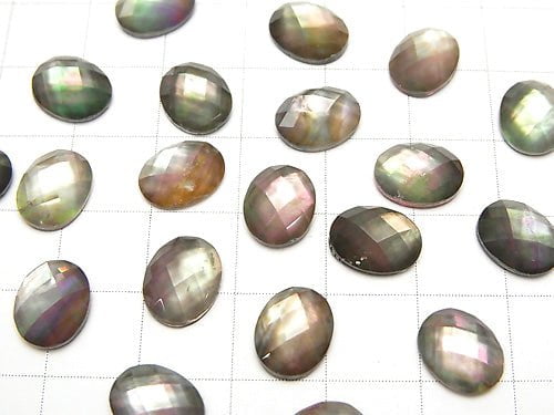 Black Shell x Crystal AAA- Oval Faceted Cabochon 10x8mm 3pcs