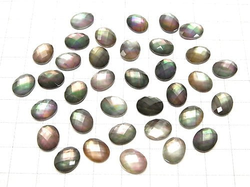 Black Shell x Crystal AAA- Oval Faceted Cabochon 10x8mm 3pcs