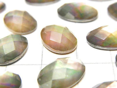 Black Shell x Crystal AAA- Oval Faceted Cabochon 14x10mm 3pcs