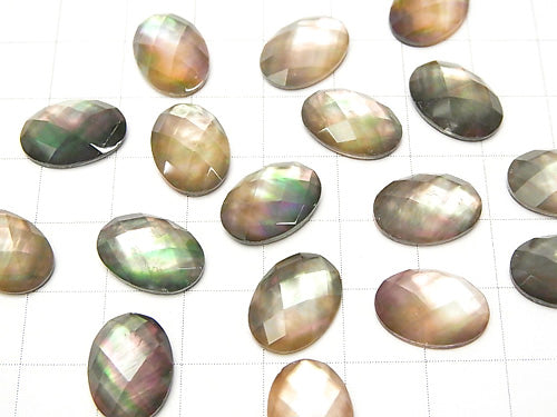 Black Shell x Crystal AAA- Oval Faceted Cabochon 14x10mm 3pcs