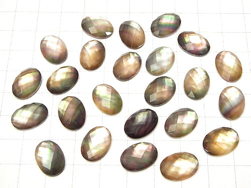 Black Shell x Crystal AAA- Oval Faceted Cabochon 14x10mm 3pcs