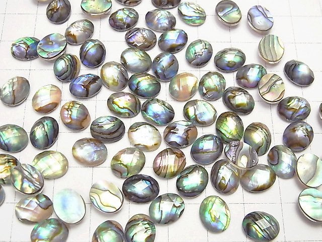 [Video] Abalone Shell x Crystal AAA- Oval Faceted Cabochon 10x8mm 3pcs