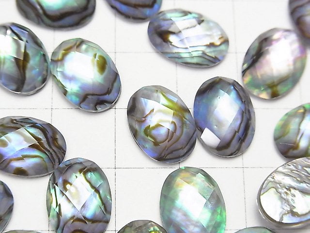 Abalone Shell x Crystal AAA- Oval Faceted Cabochon 14x10mm 3pcs