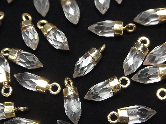 [Video]High Quality Crystal AAA- Faceted Point Charm 12x5x5mm Gold color 2pcs