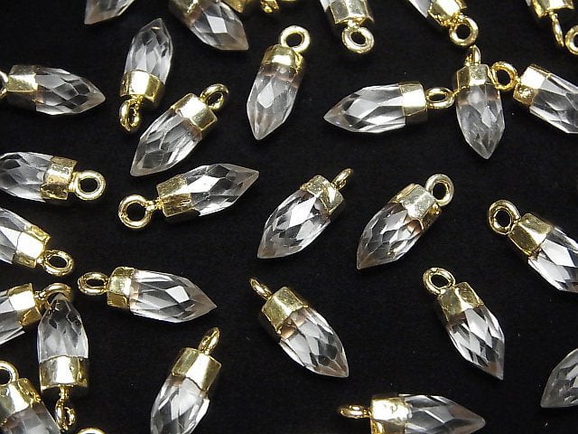 [Video]High Quality Crystal AAA- Faceted Point Charm 12x5x5mm Gold color 2pcs