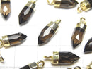 [Video]Smoky Quartz AAA Faceted point charm 12x5x5mm gold Color 2pcs