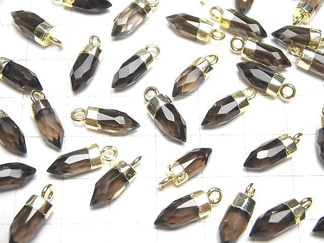 [Video]Smoky Quartz AAA Faceted point charm 12x5x5mm gold Color 2pcs