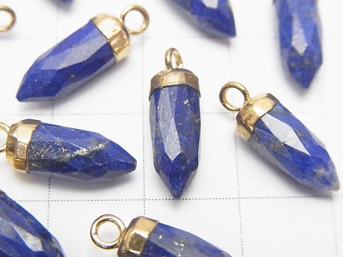 [Video]Lapislazuli AA Faceted point charm 12x5x5mm gold color 2pcs
