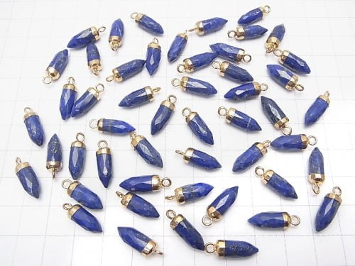 [Video]Lapislazuli AA Faceted point charm 12x5x5mm gold color 2pcs