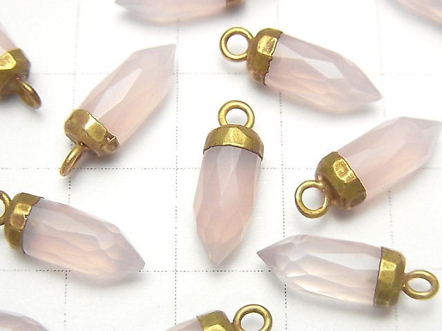 2pcs $7.79! Pink Chalcedony Faceted Point Charm Gold Color 2pcs