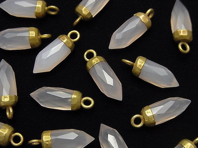 2pcs $7.79! Pink Chalcedony Faceted Point Charm Gold Color 2pcs