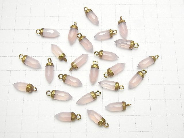 2pcs $7.79! Pink Chalcedony Faceted Point Charm Gold Color 2pcs