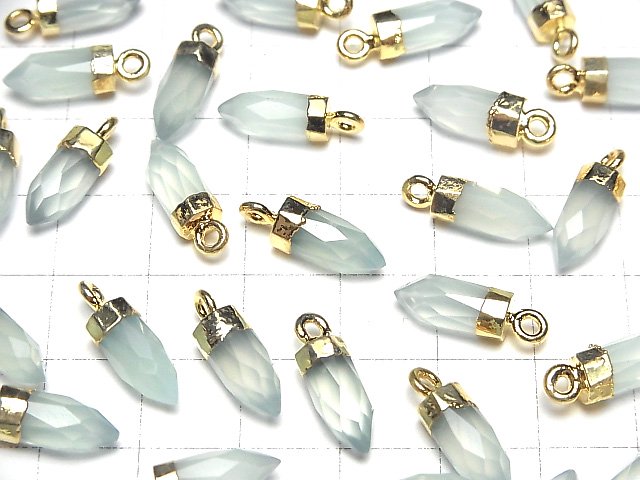 [Video]High Quality Sea Blue Chalcedony AAA- Faceted Point Charm 12x5x5mm Gold color 2pcs