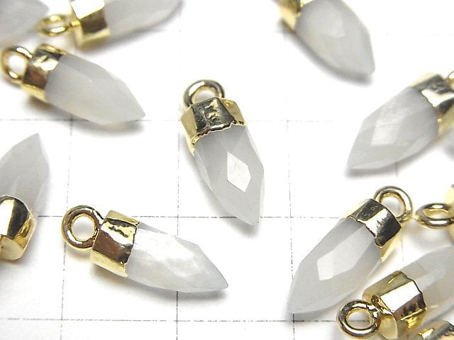 [Video]White Moonstone AAA Faceted Point Charm 12x5x5mm Gold Color 2pcs