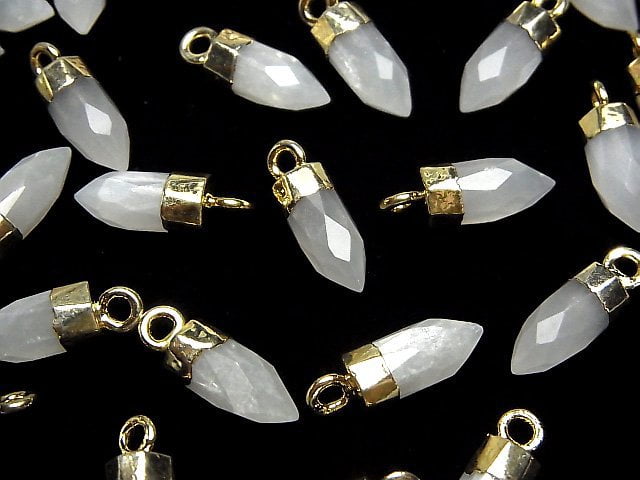 [Video]White Moonstone AAA Faceted Point Charm 12x5x5mm Gold Color 2pcs