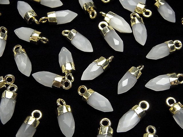 [Video]White Moonstone AAA Faceted Point Charm 12x5x5mm Gold Color 2pcs