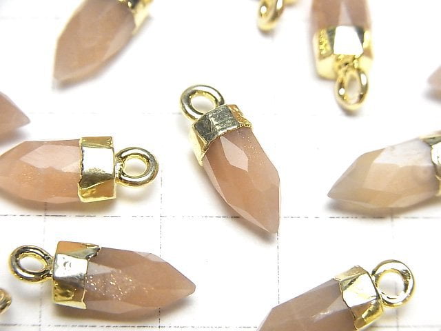 [Video]Brown Moonstone AAA Faceted point charm 12x5x5mm gold Color 2pcs