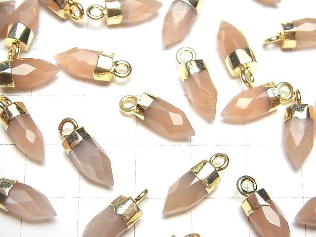 [Video]Brown Moonstone AAA Faceted point charm 12x5x5mm gold Color 2pcs