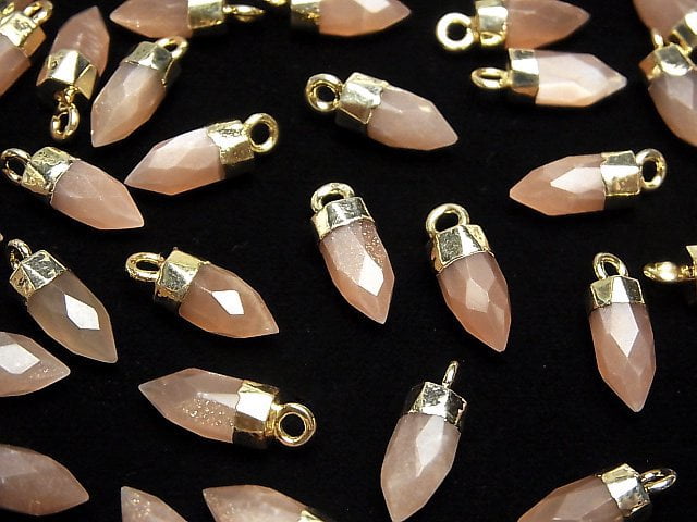 [Video]Brown Moonstone AAA Faceted point charm 12x5x5mm gold Color 2pcs