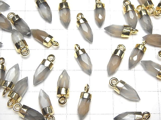 [Video]High Quality Gray Moonstone AAA- Faceted point charm 12x5x5mm gold color 2pcs