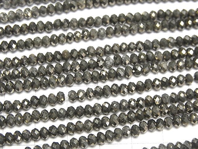 High Quality!  1strand $9.79!  Pyrite AAA Faceted Button Roundel 4x4x2.5mm 1strand beads (aprx.15inch/38cm)