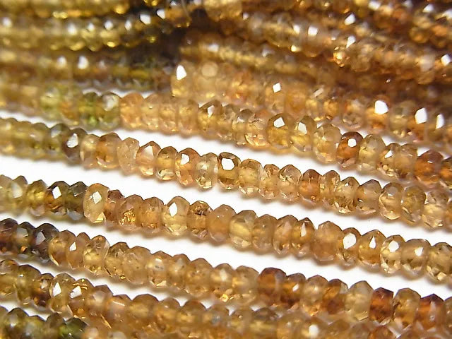 [Video] High Quality Brown - Green Tourmaline AAA Faceted Button Rondelle 1strand beads (aprx.13inch / 32cm)