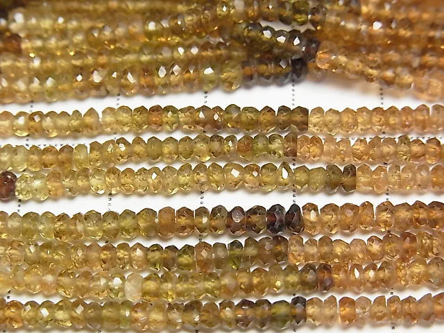 [Video] High Quality Brown - Green Tourmaline AAA Faceted Button Rondelle 1strand beads (aprx.13inch / 32cm)