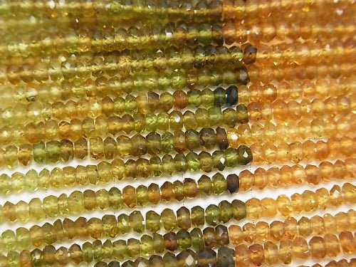 [Video] High Quality Brown - Green Tourmaline AAA Faceted Button Roundel 1strand beads (aprx.13inch / 32cm)