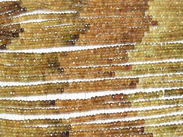 [Video] High Quality Brown - Green Tourmaline AAA Faceted Button Rondelle 1strand beads (aprx.13inch / 32cm)