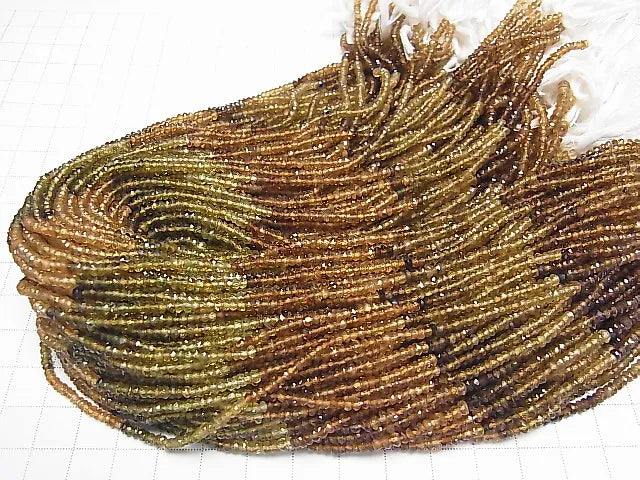 [Video] High Quality Brown - Green Tourmaline AAA Faceted Button Rondelle 1strand beads (aprx.13inch / 32cm)