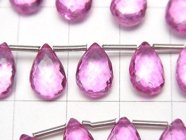 [Video] MicroCut! High Quality Pink Topaz AAA + Pear shape Faceted Briolette 1strand (10pcs)