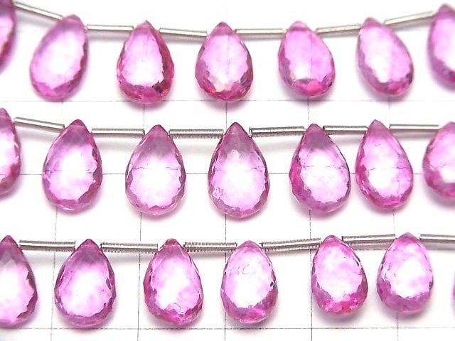 [Video] MicroCut! High Quality Pink Topaz AAA + Pear shape Faceted Briolette 1strand (10pcs)