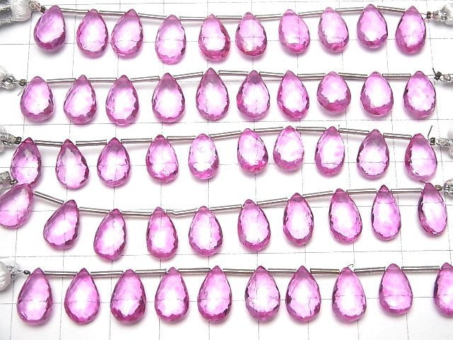 [Video] MicroCut! High Quality Pink Topaz AAA + Pear shape Faceted Briolette 1strand (10pcs)