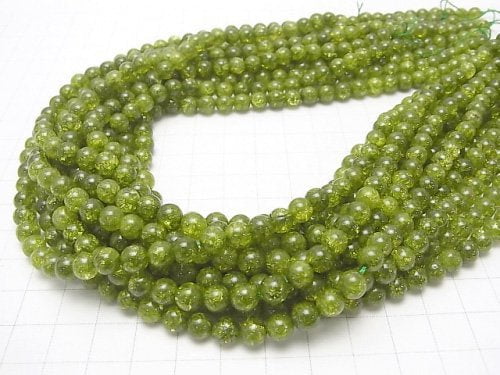 1strand $6.79! Green color 2 Cracked Crystal Round 6mm 1strand beads (aprx.15inch / 38cm)