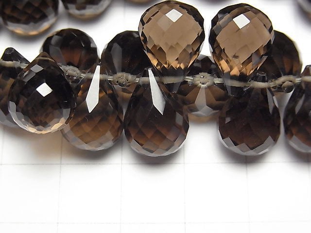 [Video]High Quality! Smoky Quartz AAA Drop Faceted Briolette 14x10x10mm 1/4strands -Bracelet