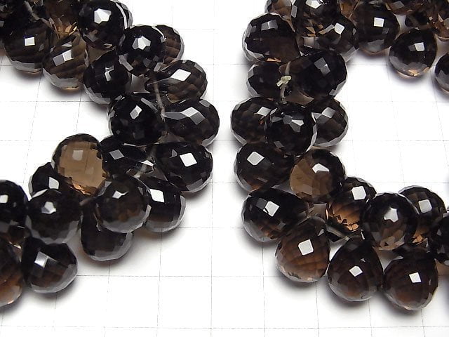 [Video]High Quality! Smoky Quartz AAA Drop Faceted Briolette 14x10x10mm 1/4strands -Bracelet