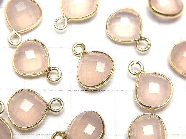 [Video]High Quality Pink Color Chalcedony AAA Bezel Setting Chestnut Shape 9x9mm 18KGP 3pcs