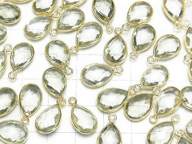 [Video] High Quality Green Amethyst AAA Bezel Setting Faceted Pear Shape 13x9mm 18KGP 2pcs