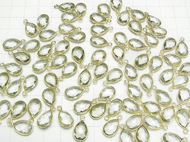 [Video] High Quality Green Amethyst AAA Bezel Setting Faceted Pear Shape 13x9mm 18KGP 2pcs