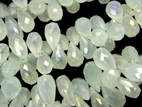 High Quality pastel green color Chalcedony AAA Drop Faceted Briolette coating half or 1strand