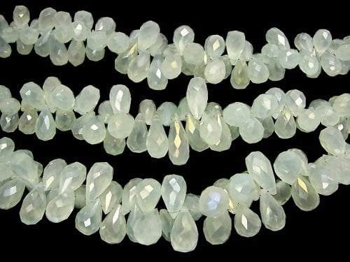 High Quality pastel green color Chalcedony AAA Drop Faceted Briolette coating half or 1strand