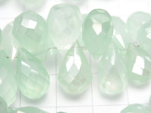 High Quality pastel green color Chalcedony AAA Drop Faceted Briolette coating half or 1strand