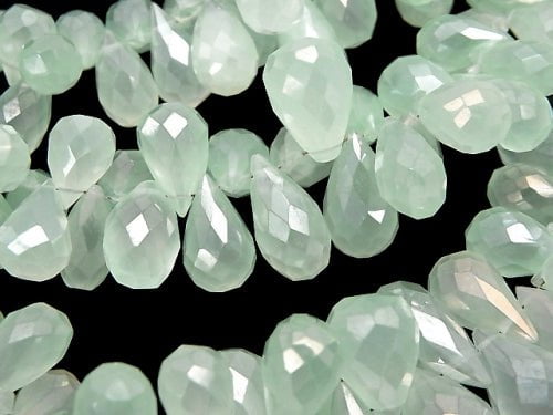 High Quality pastel green color Chalcedony AAA Drop Faceted Briolette coating half or 1strand