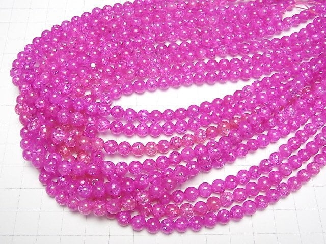 1strand $6.79! Pink Color 2 Cracked Crystal Round 6mm 1strand beads (aprx.15inch / 37cm)