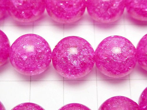 Pink color 2 Cracked Crystal Round 12 mm half or 1 strand beads (aprx.15 inch / 37 cm)