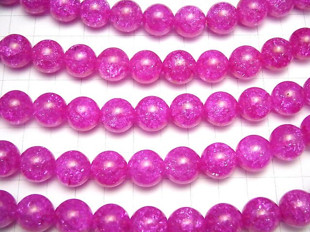 Pink color 2 Cracked Crystal Round 12 mm half or 1 strand beads (aprx.15 inch / 37 cm)