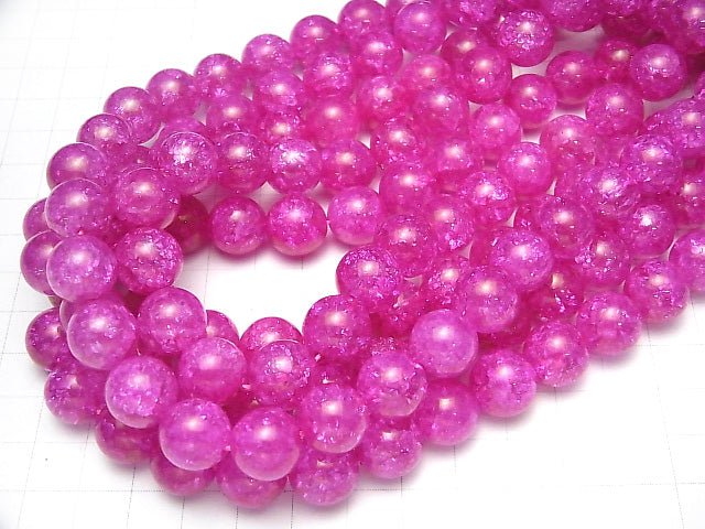 Pink color 2 Cracked Crystal Round 12 mm half or 1 strand beads (aprx.15 inch / 37 cm)