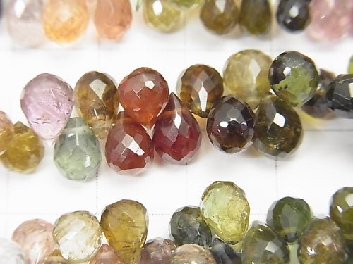 [Video]High Quality Multicolor Tourmaline AAA Drop Faceted Briolette half or 1strand beads (aprx.7inch/18cm)