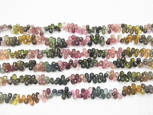 [Video]High Quality Multicolor Tourmaline AAA Drop Faceted Briolette half or 1strand beads (aprx.7inch/18cm)