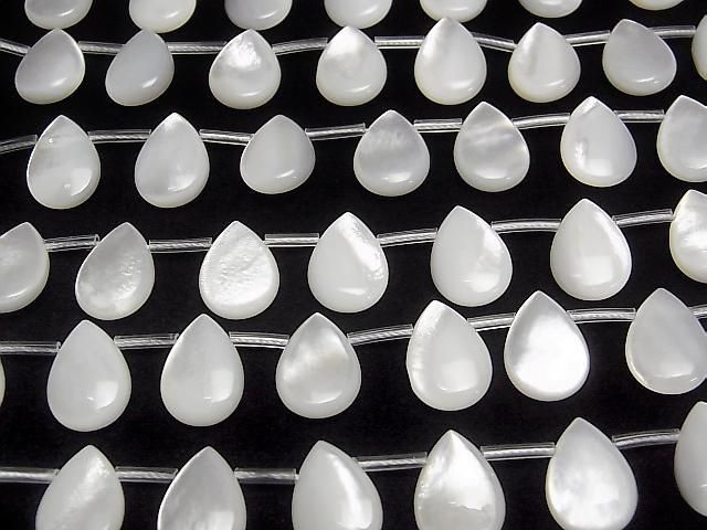 [Video] High-quality white shell (Silver-lip Oyster) AAA pear shape (smooth) 14x10x4mm 1/4 or 1 strand beads (approx. 15inch/38cm)